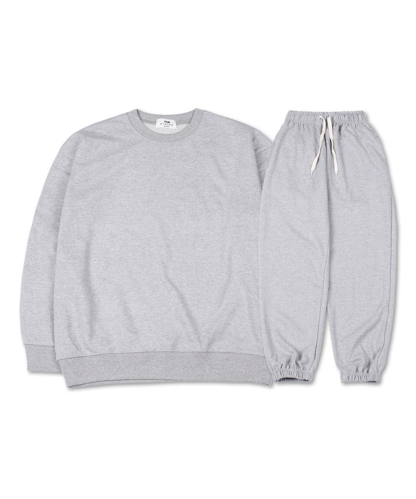 TI.GLAKE Plain Oversized Fleece-Lined Sweatshirt And Jogger Pants Set Gray