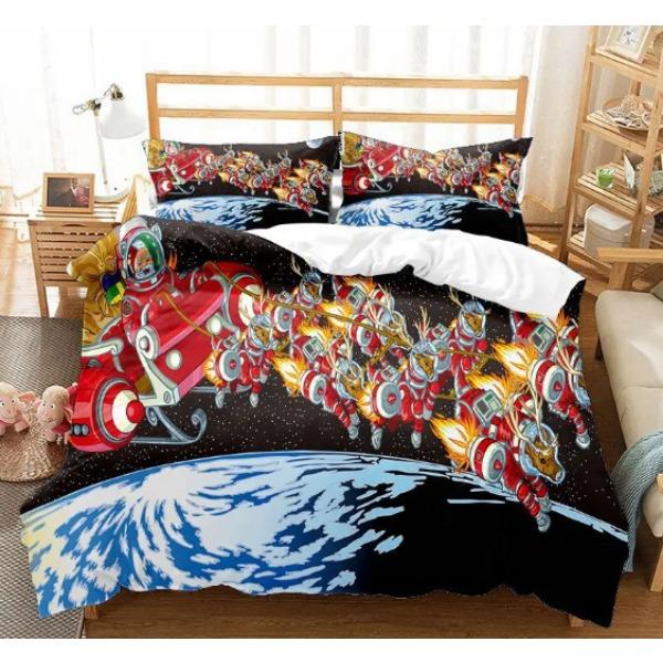 Santa Claus Bed Three-Piece Set, Digital Print Quilt Cover Sheet Set