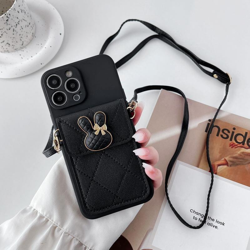 Кошелек-сумка с кроликом Чехол для OPPO Reno 14 13F 12F 11F Realme 13 Pro Plus 12 C61 10 Карт Чехол-кроссбоди Кожаный ремешок-шнурок Мягкая крышка