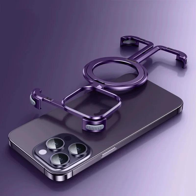 Роскошный металлический безрамочный чехол для телефона Magsafe с магнитной подставкой для iPhone 15 14 13 12 Pro Max 15Plus противоударный чехол из алюминиевого сплава