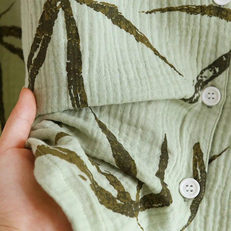 2025 Японский новый женский пижамный комплект весна/лето 100% хлопок креп тонкий зеленый Home Fury брюки с длинными рукавами комплект из двух предметов