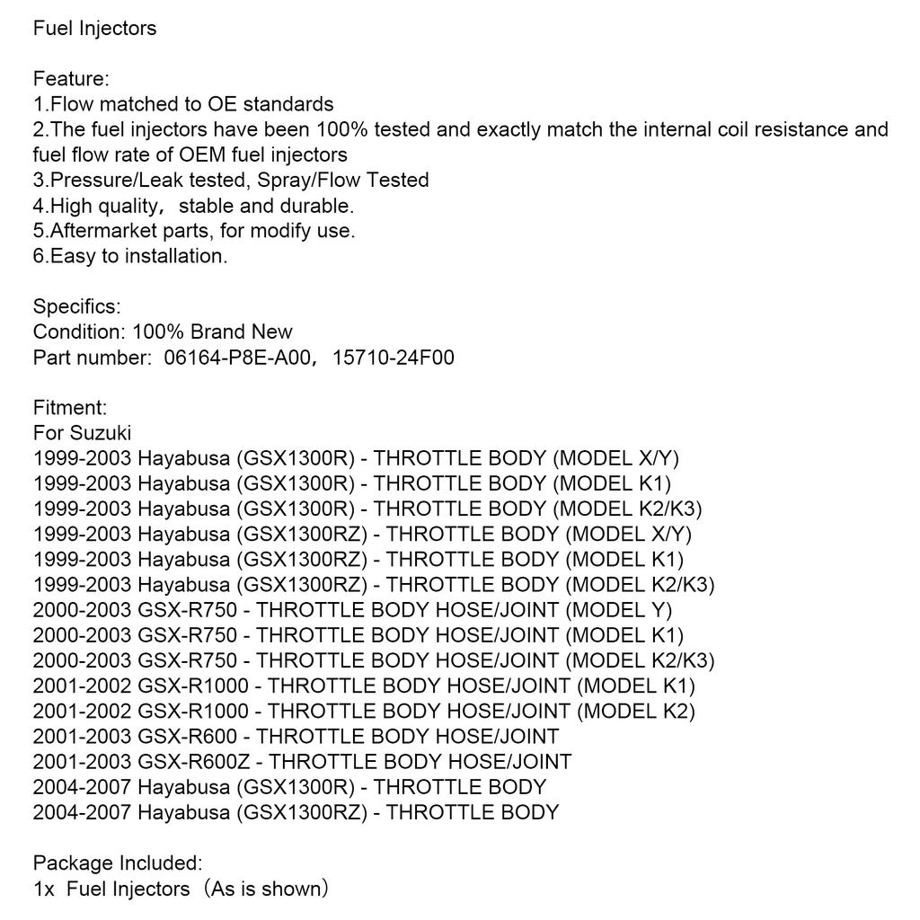 06164-P8E-A00 15710-24F00 Топливные форсунки для Suzuki GSX-R750 GSX-R600 GSX1300R