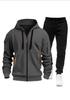 Men's Zippered Sports Hoodie Set with Multiple Pockets - Suitable for Spring and Autumn