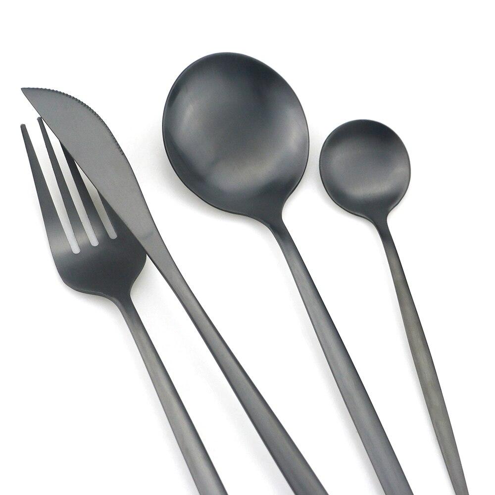 4 шт., черный набор столовых приборов, набор столовых приборов из нержавеющей стали 18/10, нож, вилка, десертная ложка, обеденная посуда, кухонное серебро, набор столовых приборов