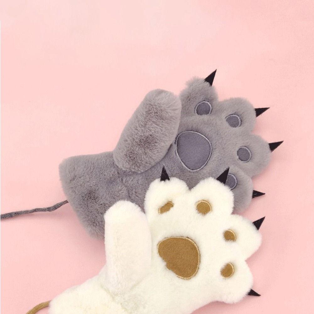 Fluffy Warm Gloves Flush Cat Paw Gloves Hanging Neck Mittens Bear Paw Gloves Female Winter Gloves