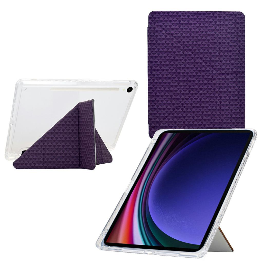Tablet Case For Samsung Galaxy Tab S10 FE/Tab S9 FE/Tab S9,Y-Fold Stand Pyramid-Patterned Leather+Clear Acrylic Cover with Pencil Holder