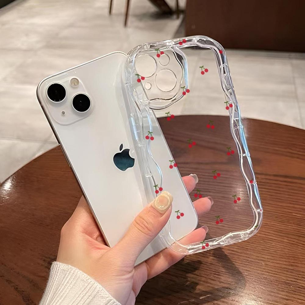 Amazon hot-selling little cherry Apple 13pm mobile phone case iPhone16 floral mobile phone case IP15 wave soft case