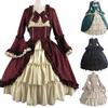 Fashion Women  Medieval Dresses Vintage Gothic Court Square Collar Patchwork Lace Bow Dress Party Dress  Full Dress