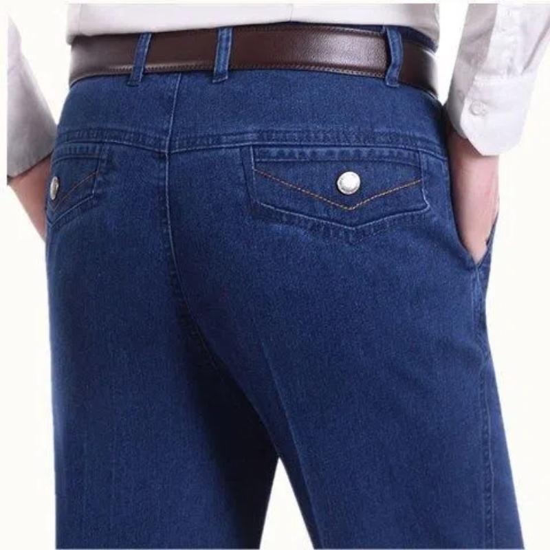 Winter Fashion Washed Distressed Jeans Men's Clothing Plus Fleece Thicken Loose Straight High Waist Baggy Elastic Casual Pants