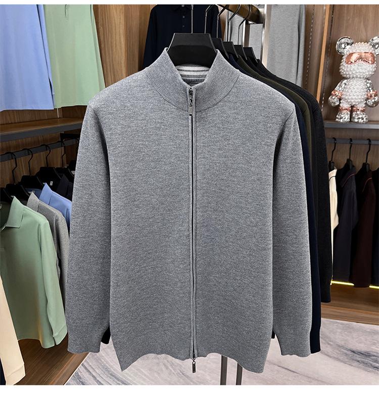 Haggis Men's 100% Wool Zipper Cardigan Sweater - Thick, Stand Collar, Autumn/Winter Style