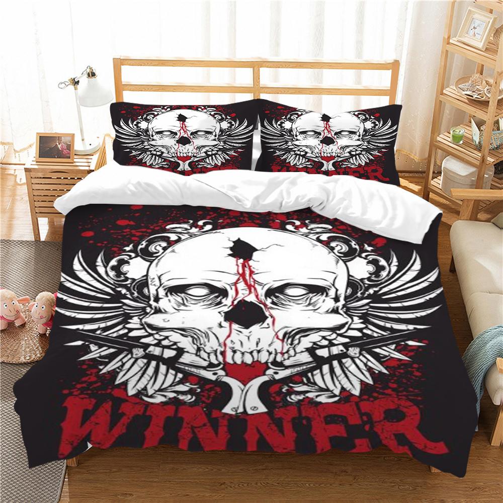 Skull Style Duvet Cover Set 3D Skull Printing Bedding Cover Polyester Home Textiles Soft Pillowcase Boy Single Size Bed Set