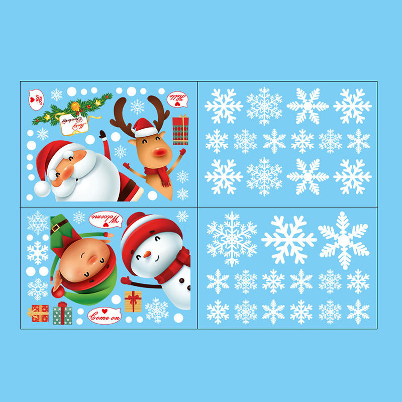 Christmas Decoratives Window Stickers Self-Adhesive Holiday Snowflake Santa Claus Glass Art Stickers