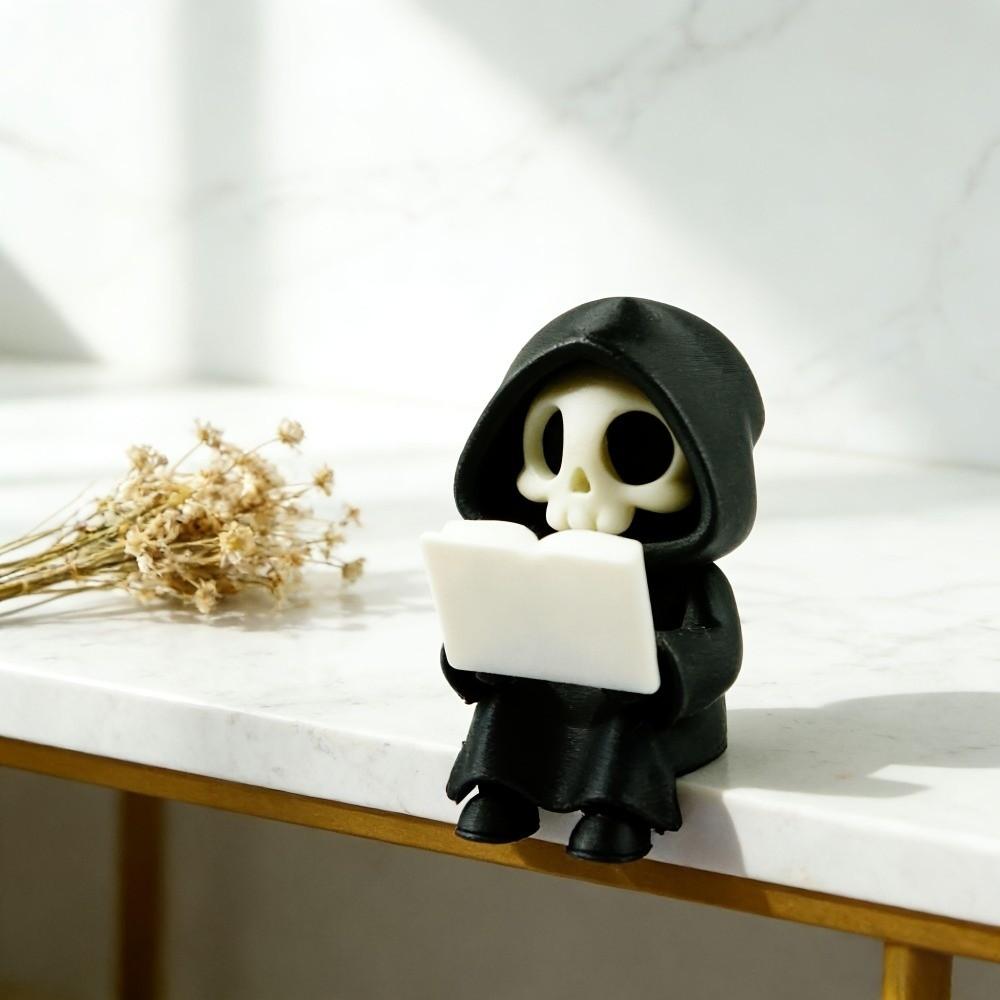 Cartoon Gothic Decoration 3D Printed Reading Pose Ghost Statues Cute Ghost Ornaments Desktop Use