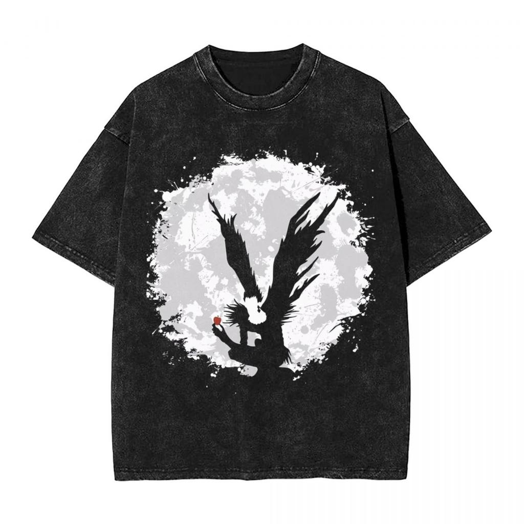 Anime Harajuku Cotton Oversized TshirtMen Short Sleeve TeesDeath Note YK Summer Loose Washed Tops TShirt