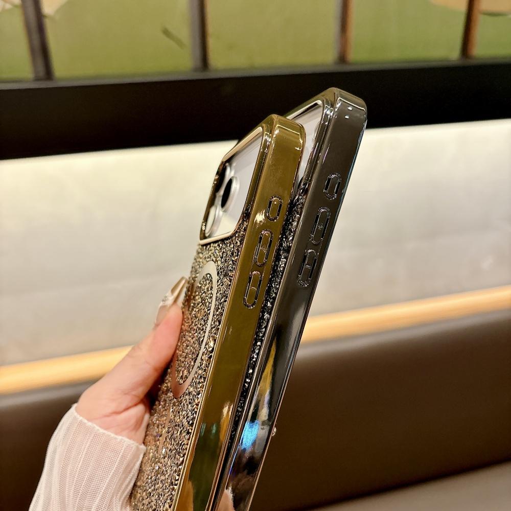 Чехол-бампер с блестками и алмазным покрытием по краю для iPhone 17 Pro Max Air 16 15 14 13 12 11 Plus, с поддержкой магнитной зарядки
