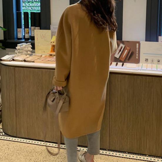 Женское зимнее шерстяное пальто, утолщенное двубортное длинное стильное однотонное пальто с длинными рукавами, свободный Тренч с лацканами и вырезом на воротнике