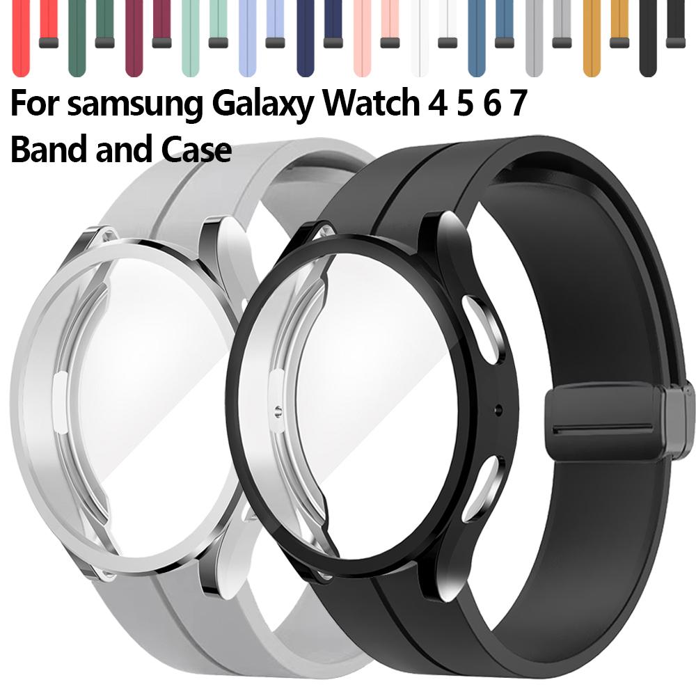 Чехол+Ремешок для Samsung Galaxy Watch 4/5/6 40мм 44мм Всесторонний Мягкий ТПУ Защитный Чехол для Galaxy Watch6 Classic 43мм 47мм Ремешок
