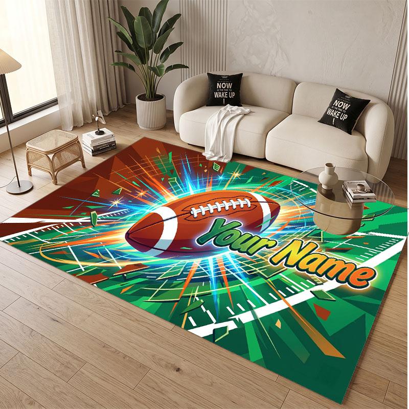 American Football Theme Soft Crystal Velvet Rug Custom Name & Text Print Non Slip Floor Rug for Bedroom Living Room