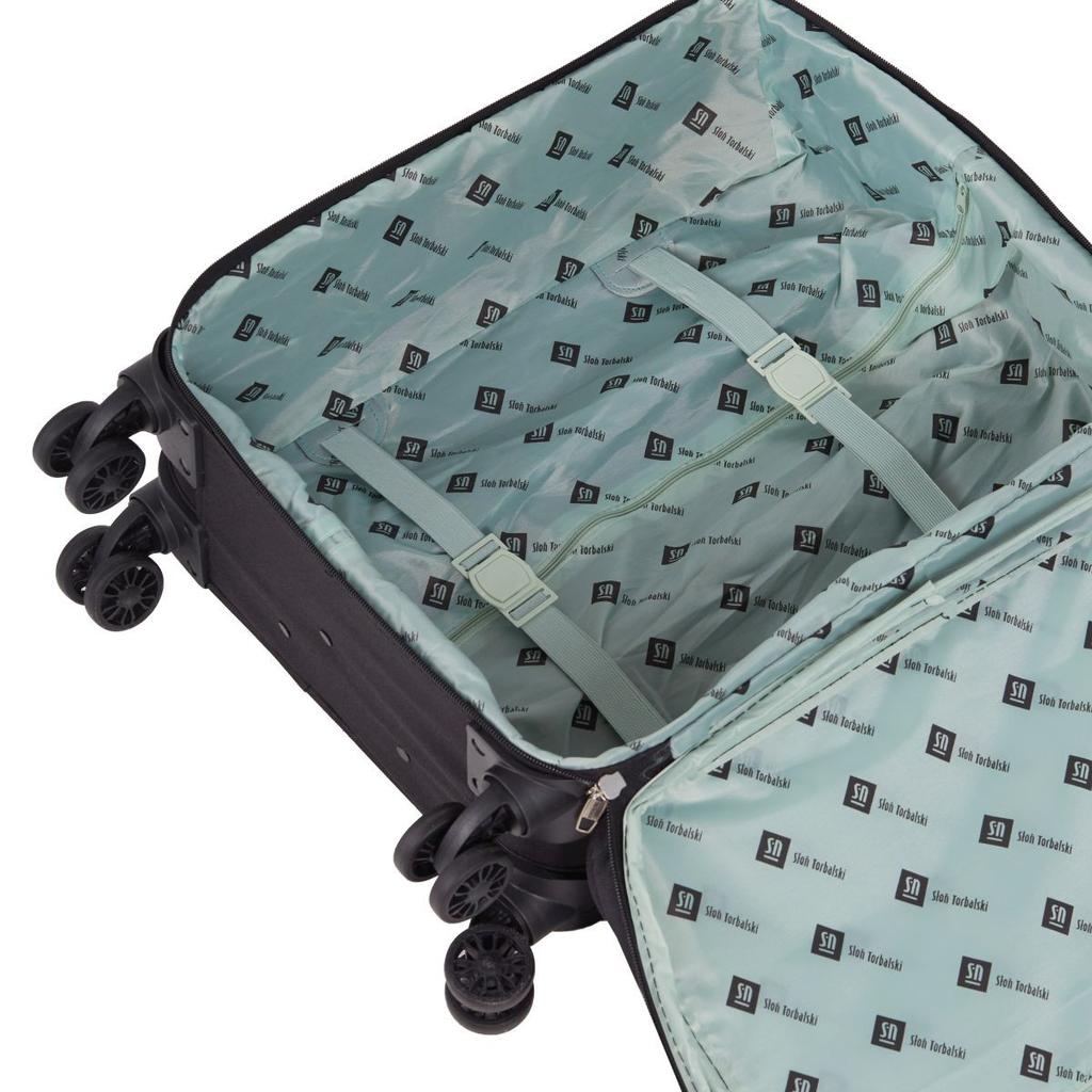 Czarna walizka mała kabinowa materiałowa miękka 55 cm z poszerzeniem