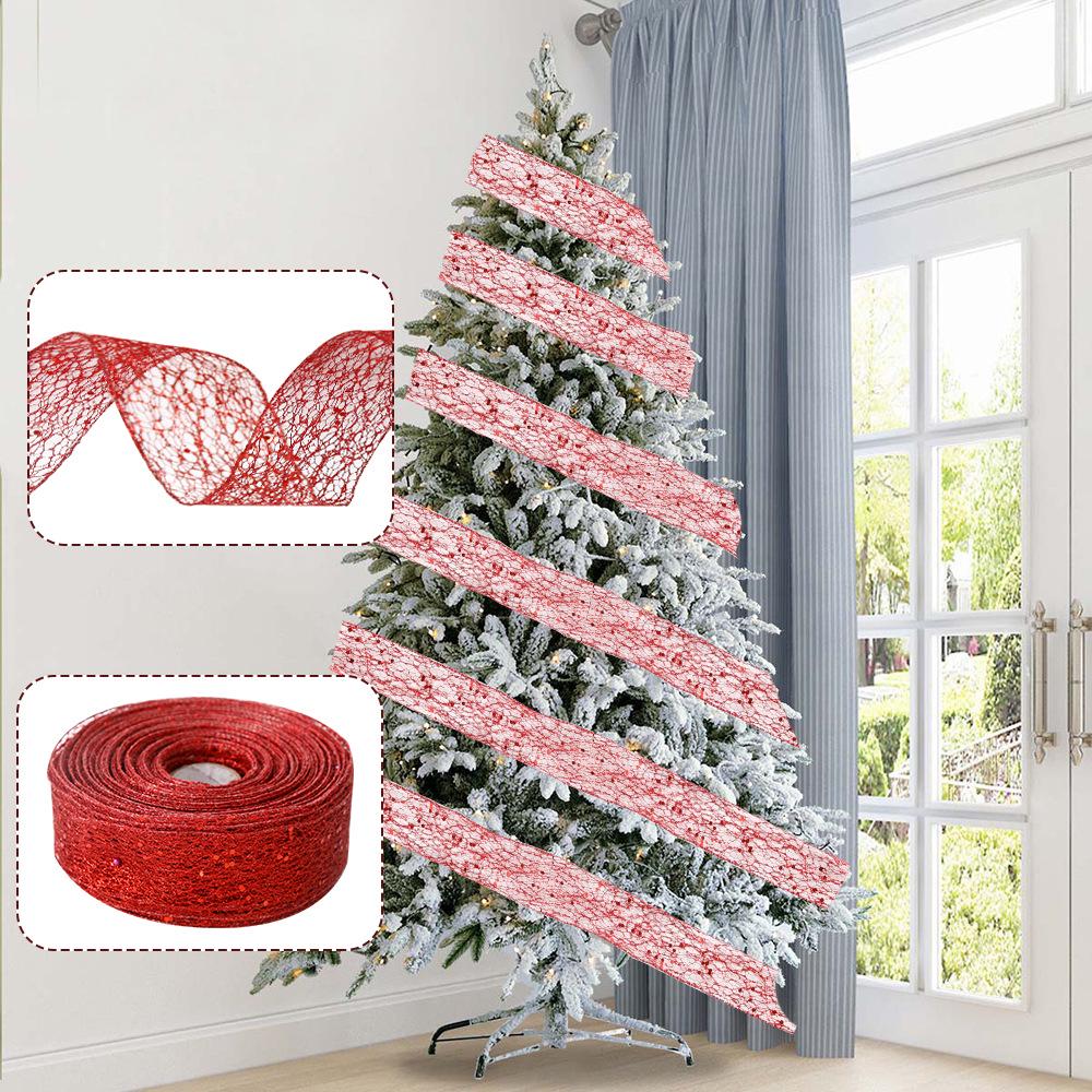 2-Meter Christmas Ribbon with Mesh Edge and Glitter - Home and Tree Decoration