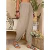 Women's Harem Pants Summer Casual Retro Large Size Cotton and Linen Pants Elastic Waist Wide Leg Pants Home Pants