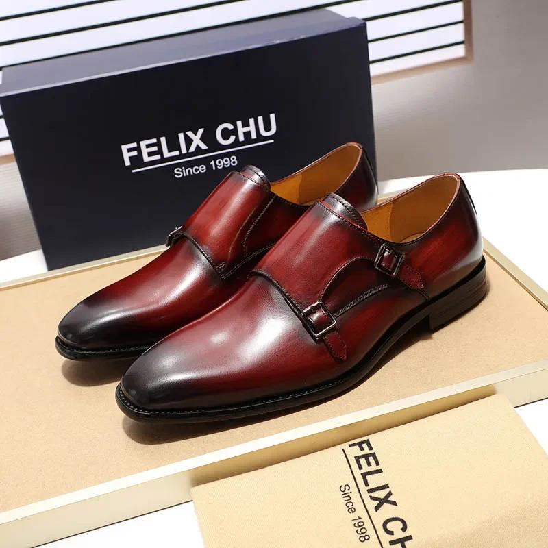 Fashion Handmade Genuine Leather Men's Oxfords Plain Toe Double Buckle Monk Strap Formal Classic Dress Shoes Size 6-13