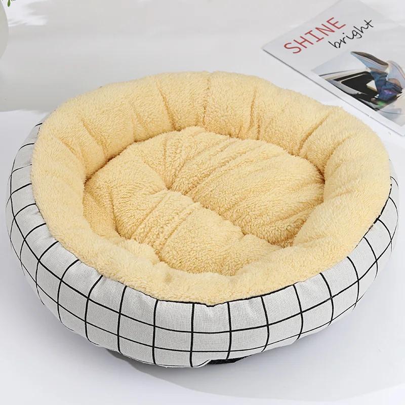 Теплые коврики для кошачьей кровати, круглые вольеры для кошек и собак, флисовые плюшевые подушки с рисунком