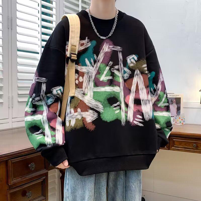 Модный мужской худи с граффити - Цветной, свободного кроя, пуловер на осень/зиму