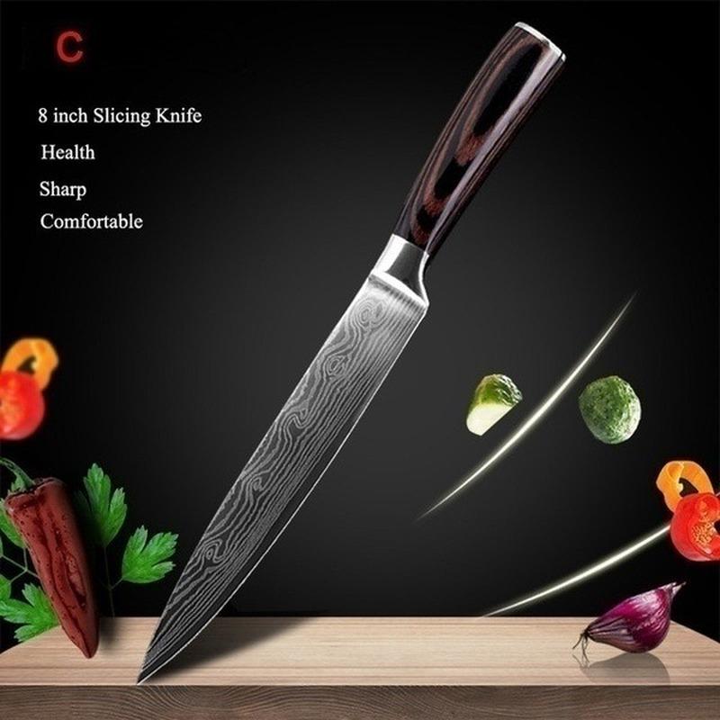 7-piece Laser Damascus Pattern Chef's Knife Sharp Santoku Meat Cleaver Slicing Utility Knife Tool