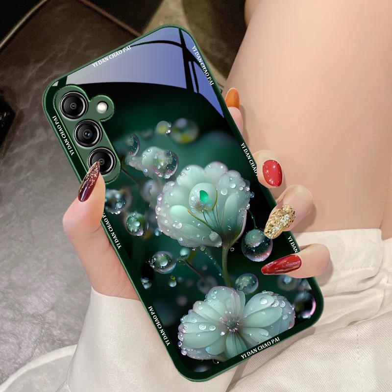 Цветок Росы Белый Для Samsung Galaxy A14 4G 20 30 52 20S 21S 22 A32 33 34 42 50 51 53 54 70 71 72 73 5G Стеклянный Чехол для Телефона
