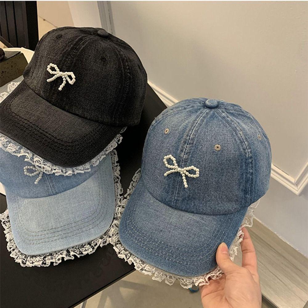 Bowknot Bowknot Baseball Hat Pearl Denim Hat Apparel Accessories Bow Baseball Cap Girl