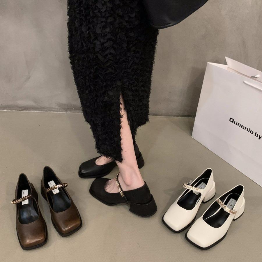 Туфли на толстом каблуке, черные туфли Мэри Джейн из кожи, женские туфли 2024 года, новые весенние, осенние и зимние французские вечерние туфли