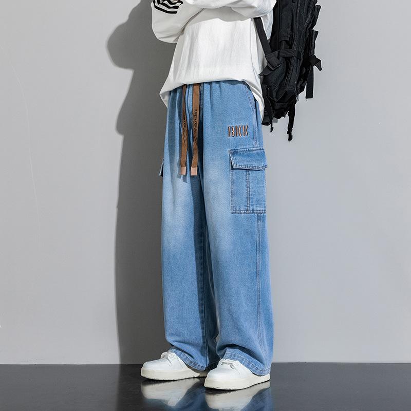 Мужские американские винтажные джинсы весна-осень новая мода уличный дизайн чувство широких брюк