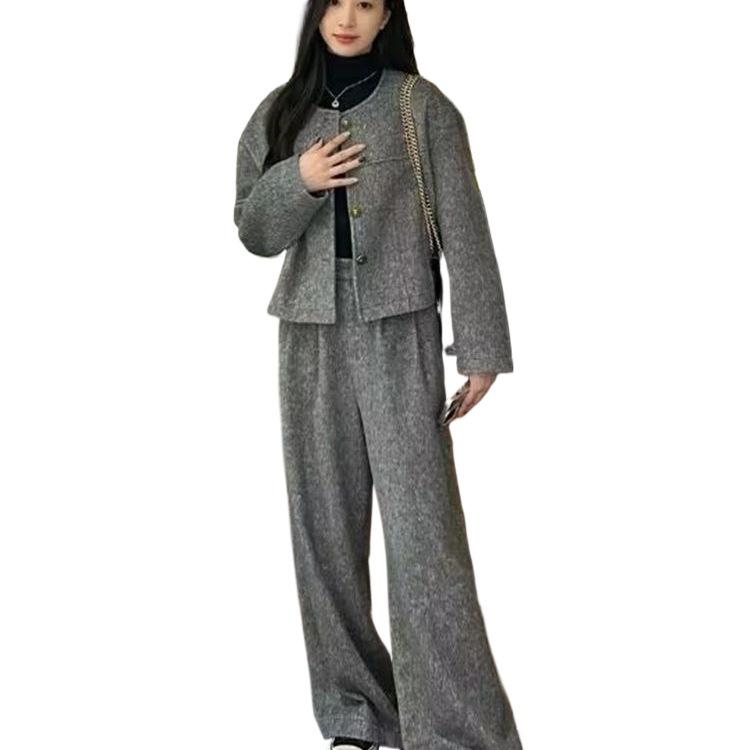 Женский твидовый костюм Осень/Зима: Комплект пальто в стиле «маленькая парфюмерия» и брюк широкого кроя