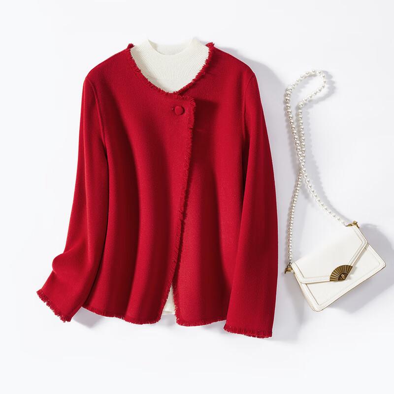 Женское двустороннее короткое пальто с кисточками из 100% шерсти "Золотая хризантема"