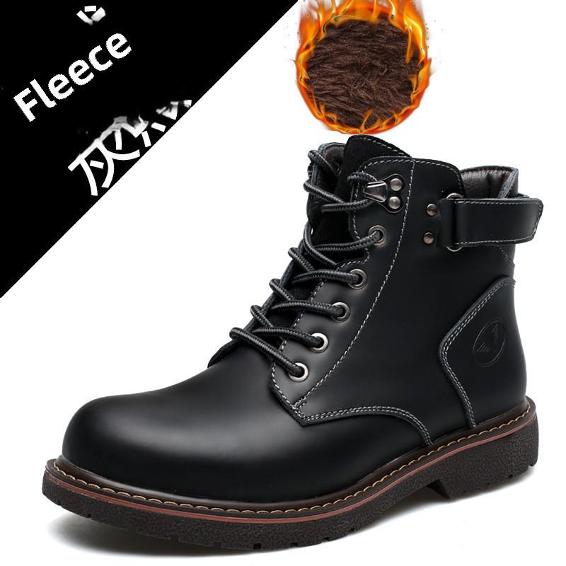 2025 British Men's Plus Velvet Leather Martin Boots Mid-Cut - Теплые, модные повседневные хлопковые ботинки