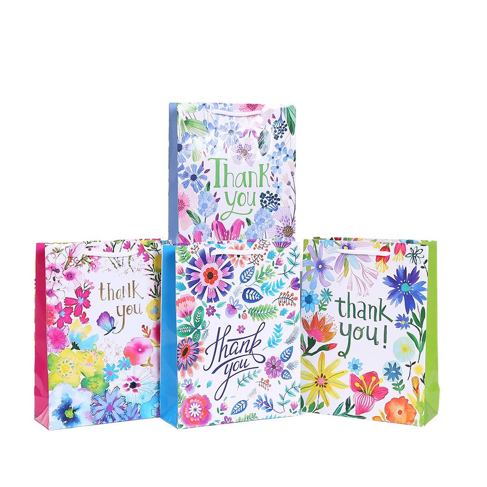 12pcs Thank you paper tote bags floral gift bags for party favors boutique checkout wedding birthday