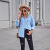 Women's Light-Colored Slim Fit Denim Long-Sleeve Shirt with Lapel