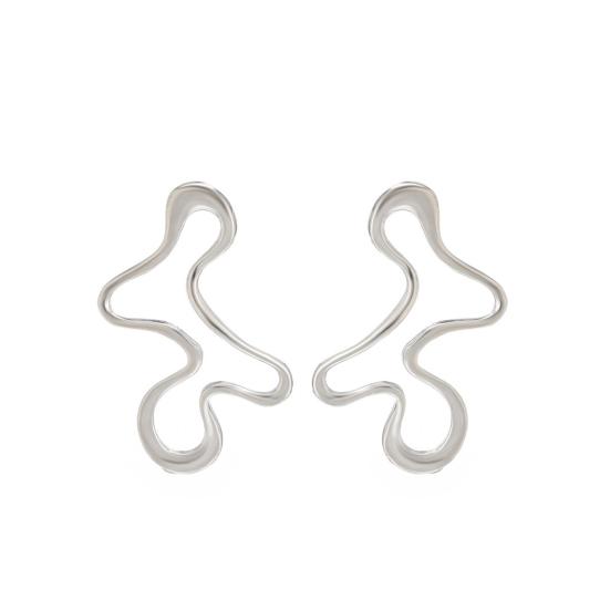 1 Pair Women Earrings Liquid Magma Metal Heart Drop Earrings Geometric Irregular Pleated Earrings Fashion Accessories