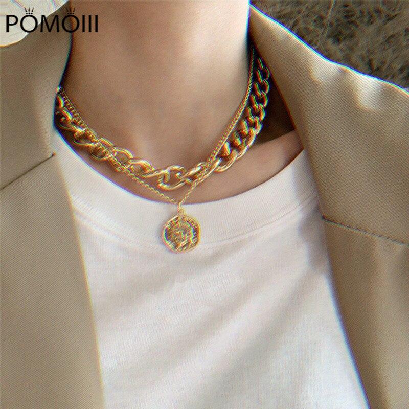 Vintage Multi-layer Coin Pendant Choker Necklace For Women Gold Silver Color Fashion Chunky Chain Necklaces Jewelry