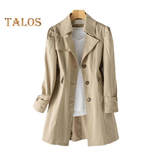 Осенне-весенняя женская куртка с отложным воротником, однобортное свободное пальто средней длины, однотонное пальто для поездок на работу, ветровка для походов