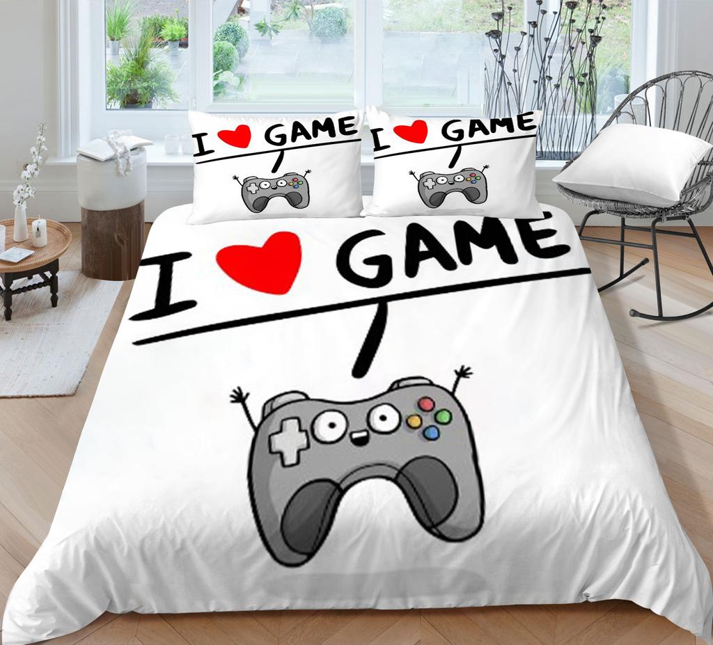 3D Game Handle Pattern Luxury Home Bedding Set Full Size Quilt Cover and Pillowcase for Boys and Men Game Lovers Room Bedroom Bedding