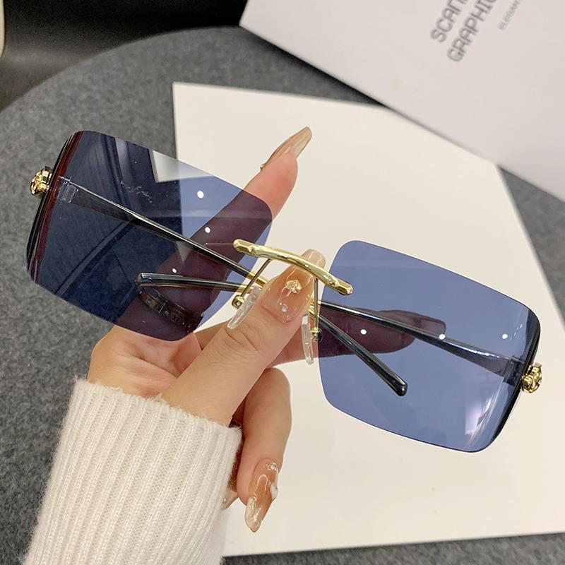 Новые Солнцезащитные Очки Специальные Безрамные Очки с Металлической Оправой с Огранкой Края Декоративные Солнцезащитные Очки с Головой Леопарда Мужские