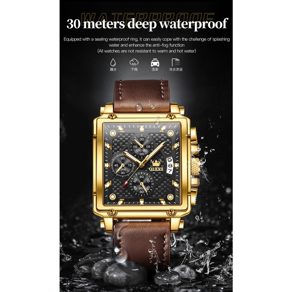 OLEVS 9925 With Gift Box Top Watch Square Multifunction Sports Quartz Watch Luminous Men's Watch