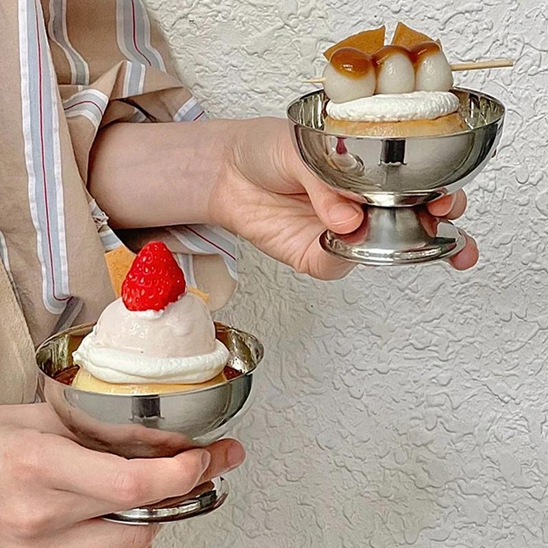 S/M/L New Stainless Steel Ice Cream Cups Salad Bowl Dessert Fruit Plate Tableware Bar Party Metal Wine Glasses Kitchen Tools