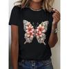Flower Butterfly Printed Women's T-shirt Top Short Sleeve Round Neck Women's Casual T-shirt Summer Women's Clothing