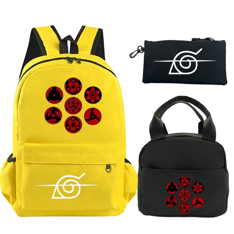 3Pcs/set Anime Naruto Printed Backpack Bookbag with Lunch Bag Pencil Case Teenager Children Girl Boy Schoolbag Rucksack