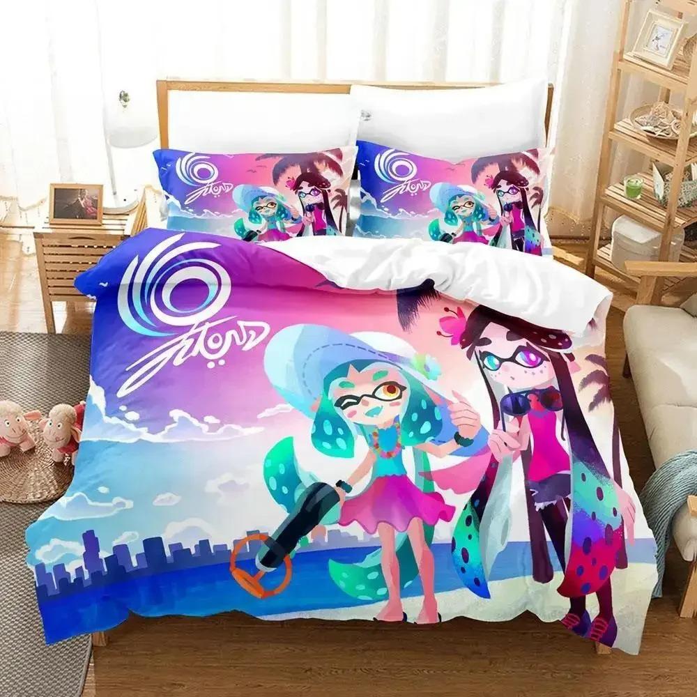 Кавайная Коллекция Постельного Белья для Сна Splatoon 3 Односпальный Размер Двуспальный Размер Полный Размер Queen Размер King Размер Коллекция Постельного Белья для Спальни Взрослого Ребенка Пододеяльник