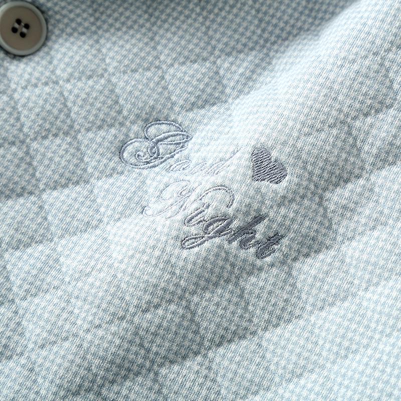 Мужская вышитая стеганая пижама - Трехслойный воздушный хлопок, С длинным рукавом, Теплая, Для осени/зимы