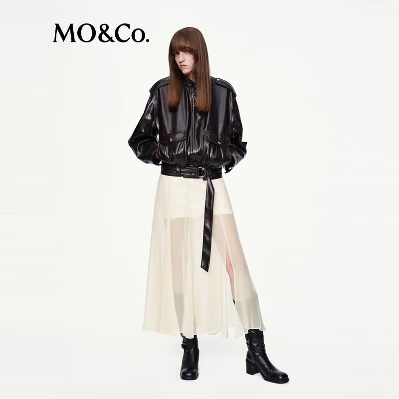 MO&Co. Silk Blend High-Waist Slit Midi Skirt